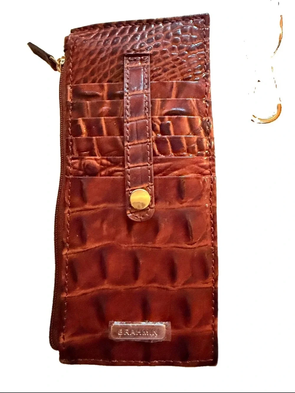 Brahmin Croc-Embossed Satchel in Cognac